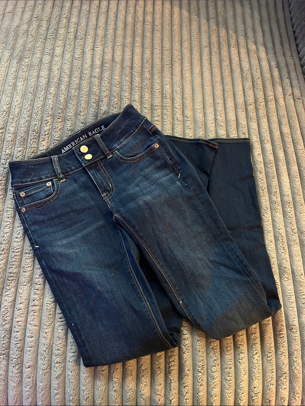 American Eagle Dark Denim Low-Rise Artist Flare Bell Bottom Jeans